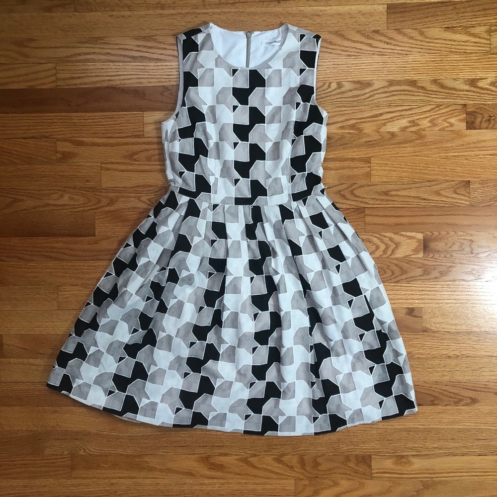 Calvin Klein Geometric Fit & Flare Dress, Size 6